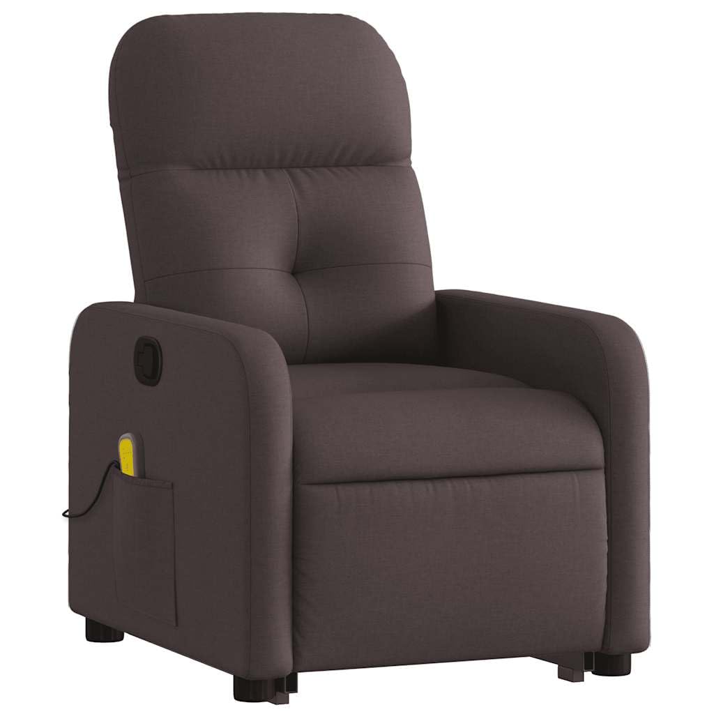 Sillón de masaje con ayuda para levantarse, funda de tela marrón oscuro, 6 puntos de vibración, función reclinable manual, cómodo sillón tapizado con reposabrazos, ideal como sillón de