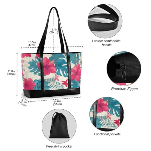 Tropical Leaves Red Hibiscus Flowers Starfish Hawaiian Style fashion women laptop bag with zipper bags for women tote professional for nurse work with bolsos secret para mujeres4