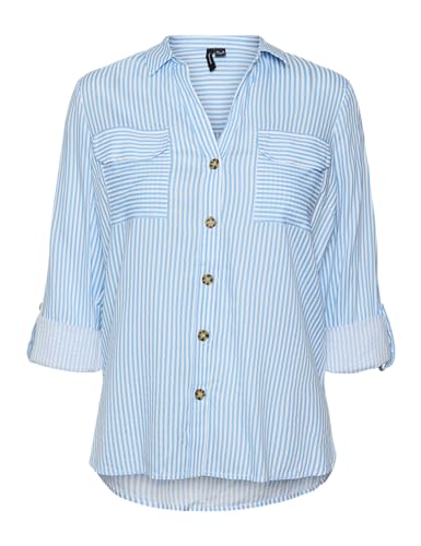 VERO MODA Damen Vmbumpy L/S Shirt New WVN Ga Noos Langarmbluse, Azure Blue,S 1