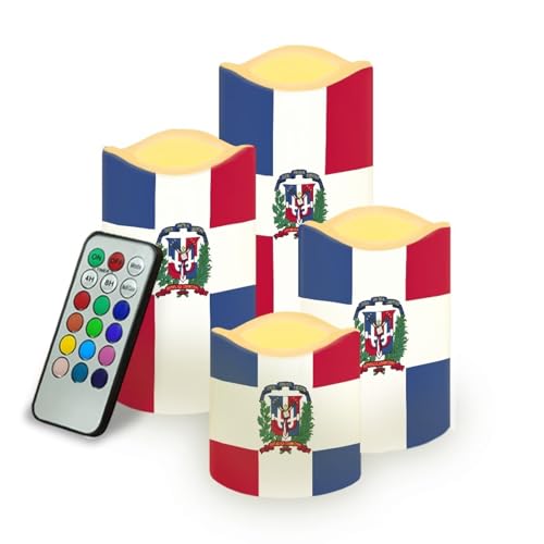 Image of 250th Anniversary Flameless Candles Plaid Pattern LED Battery Operated Remote Control Red White Blue Flickering Patriotic Decor for Independence Day Home Outdoor, 4 Pack