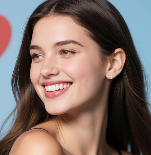 Reffeer Solid 925 Sterling Silver CZ Bow Stud Earrings for Women Teens Ribbon Stud Earrings Bowknot2