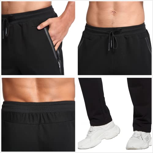 ZOXOZ Mens Tracksuit Bottoms Open Hem Trousers Mens Joggers Slim Fit Cotton Jogging Bottoms Elasticated Waist Zip Pockets Black S - Image 2