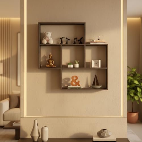 Image of RETICA Multipurpose Modular Wall Racks /Shelves /Organiser /Decor Particle Board Wall Shelf (Number of Shelves - 5, Brown)