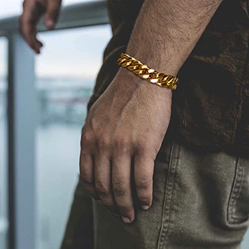 Cuban Link Chain Bracelet 12Mm Wide 9Inch Gold Chunky Bracelet Gold Men Bracelet #TOP1