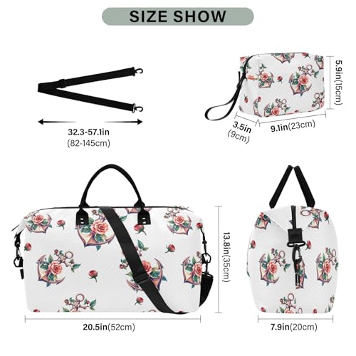 Travel Gym Bag, Rose Navigation Pattern Weekender Overnight Duffle for Women with Toiletry Bag Travel Swim3