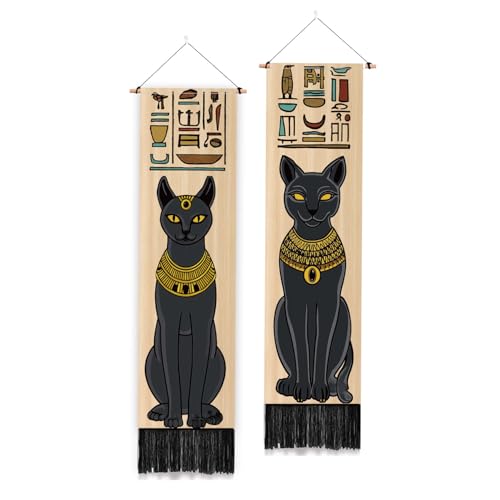 Tapisserie verticale chat égyptien PLIGREAT lot de 2 avec cordes de suspension rétro