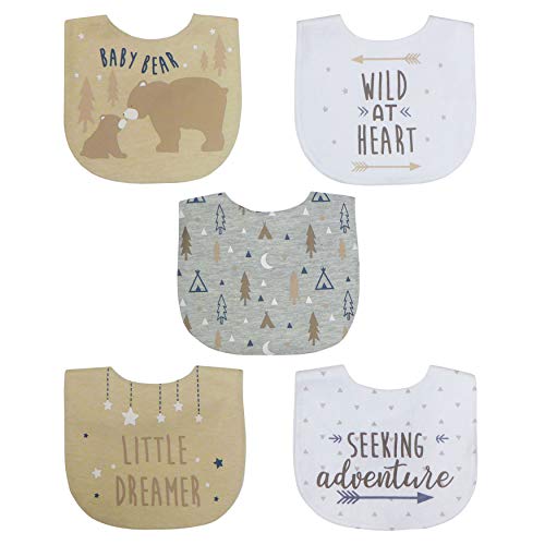 Image of Neat Solutions 5 Pack Aspirational Bib Set with Mixed Fabrics & Water Resistant Inner Core - Boy, Grey Oatmeal While