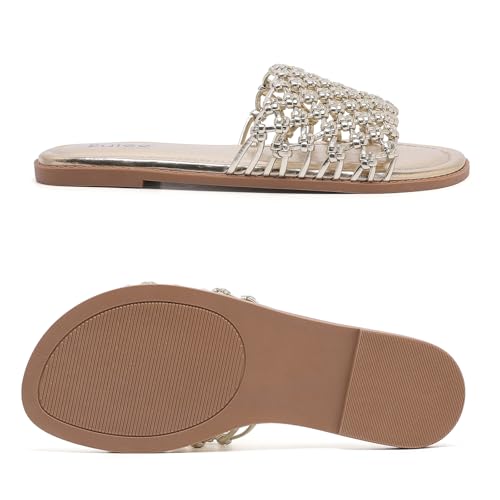Image of Ruiee Wide Width Flat Sandals for Women. | Wide Width Sandals, X-Wide Feet Slides, Summer Braided Flat Slides, Versatile, Fashion Comfort