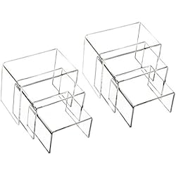 Soporte Celular Acrilico Soportes de exhibición de acrílico transparente, 2 juegos de 3 estantes de exhibición para figuras, buffets, cupcakes y soportes de exhibición de joyería, con película protectora pegajosa