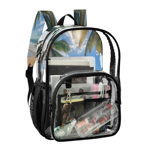 Beautiful Tropical Beach Clear Backpack - Stadium Approved Large 15.7-inch Waterproof Transparent Bag for Sports, Concerts, Work, Travel#182