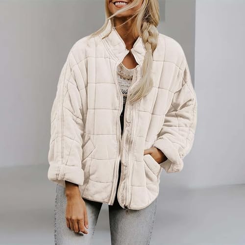 Quilted Jacket for Women Lightweight Coat Full Zip Stand Collar Oversized Dolman Quilted Jackets Loose Warm Winter Outwears2