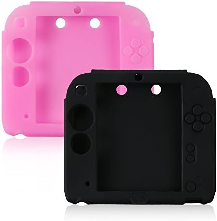 2DS Silicone Case, 2 Sets of Soft Silicone Protective Skin Cases Cover for Nintendo 2DS Video Game Controller Protector Case(Black and Pink)