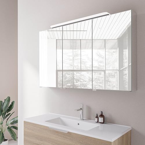 BERNSTEIN LED-Spiegelschrank NEO 3-türig - 120 cm, doppelt verspiegelt, Soft-Close, Steckdose, höhenverstellbare Glaseinlegeböden, LED-Lichtleiste, energiesparend, anthrazit