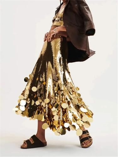 Women's Sequin Patchwork Skirt, A-Line Zipper Party Skirt4