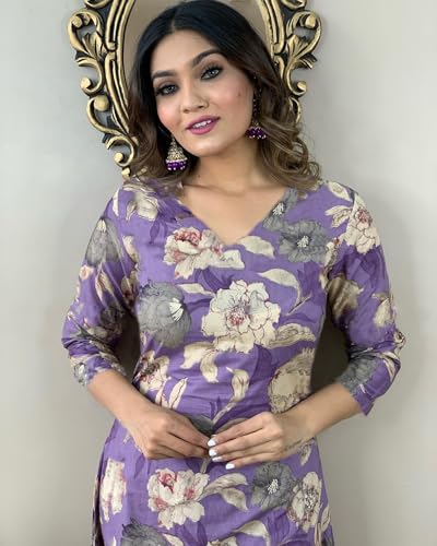Image of GoSriKi Women's Cotton Blend Printed Kurta with Pant