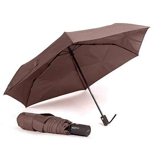 vogue Paraguas plegable Magic Easy Fold (pliega fácil), Tejido 100% Eco-Rpet. con botellas plástico reciclado. Protección Solar UV, Sistema Anti-viento (Wind Proof). Apertura y cierre auto. (Marrón)