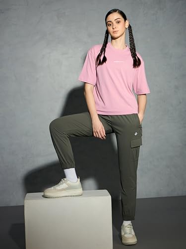 Image of TECHNOSPORT Women's Printed Boxy Fit Round Neck T-Shirt COTFLEX Half Sleeve Slip On Polyester for Gym Yoga Workout UPF50+ Anti Odour