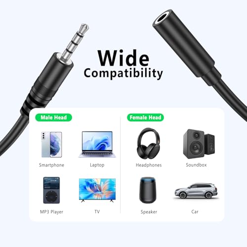 Image of Tobfit Headphone Extension Cable 1M Aux Stereo Jack Lead 3.5mm Male to Female Audio Cable Earphone Extender Cord Compatible With Laptop PC iPhone iPad Tablet Headset TV PS4 Speaker Smartphone
