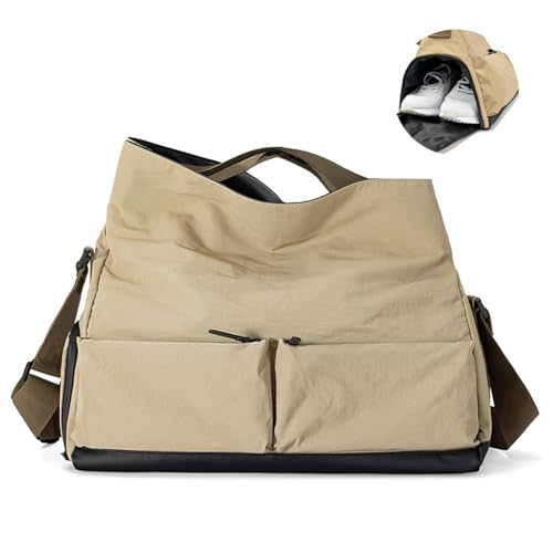 Stylish Gym Bag for Men and Women with Shoe & Wet Compartment, Water-Resistant Fabric Duffle Bag for Travel, Sports, Fitness & Workout(Khaki)