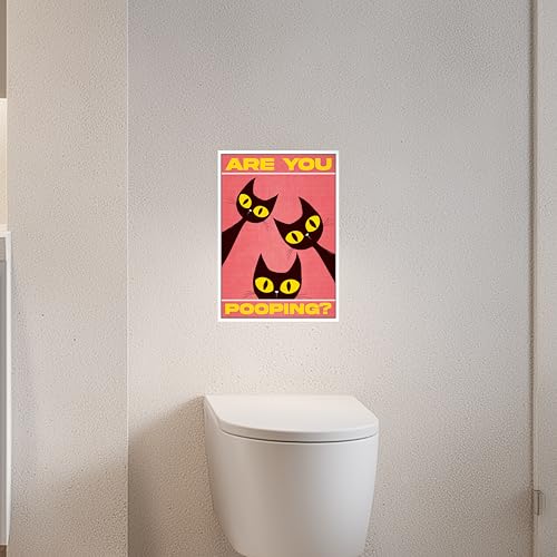 Image of Rekoframes are You Pooping Funny Bathroom Sign, Pink Cat Design Wall Art Poster, 8.2x11.5 Inches