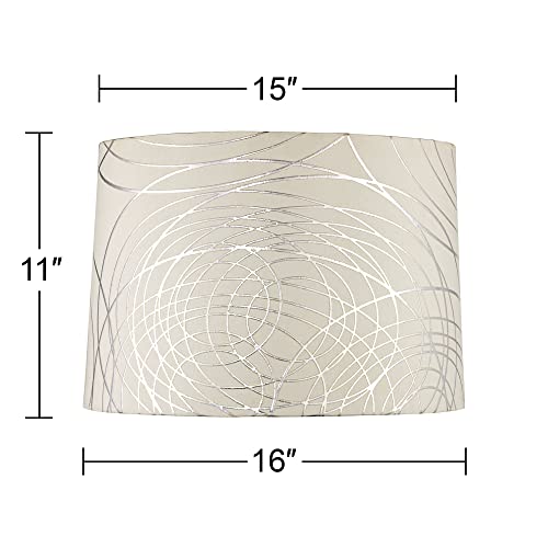 Springcrest ALL-14032829-L Off-White With Silver Circles Medium Drum Lamp Shade 15 Inch Top X 16 Inch Bottom X 11 Inch High (Spider) Replacement thumb #3