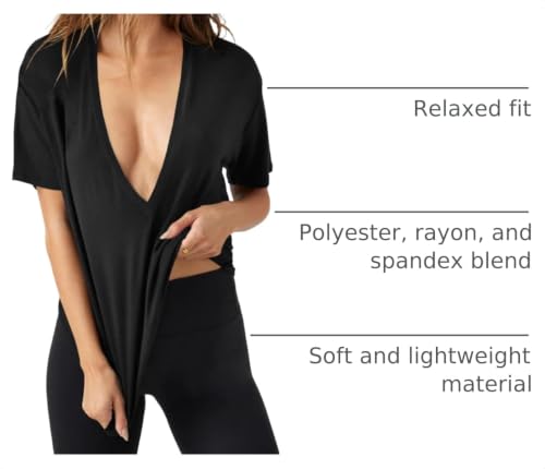 Image of UNCLECAT Womens Deep V Neck T Shirts Summer Oversized Short Sleeve Tops | V Neck, Sexy, Solid, Loose Fit, Casual, Trendy, Going Out, Daily Wear, Workout