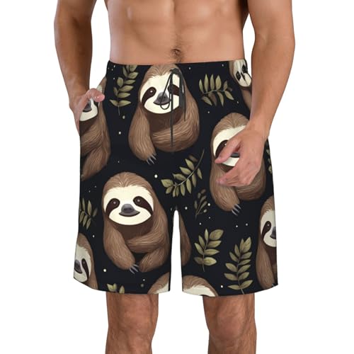 Naughty Sloth Baby Print Stylish Men Beach Shorts Lightweight Cozy Swim Trunks Summer Casual Outings Holiday