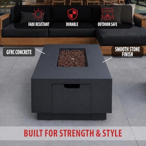 Image of AMS 66 inch Rectangular Concrete Propane Gas Fire Pit Table only (Dark Gray)