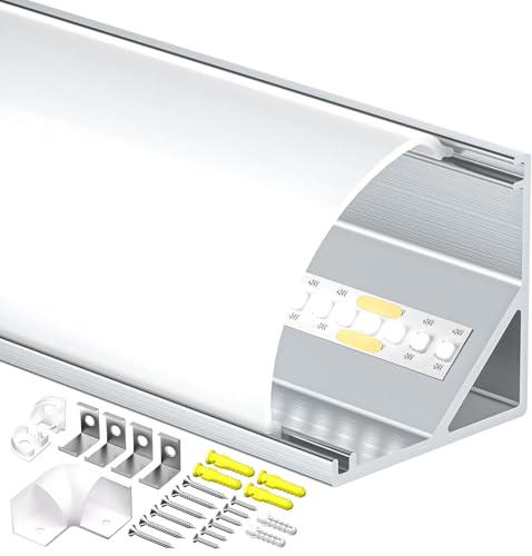 Shine Plus Profilé LED, Profile alu pour ruban 10 × 2mètres，45 degrés en forme de V，avec Couvercle PC Laiteux, Embouts et Clip de Montage pour Bande LED (10pièces × 2m)
