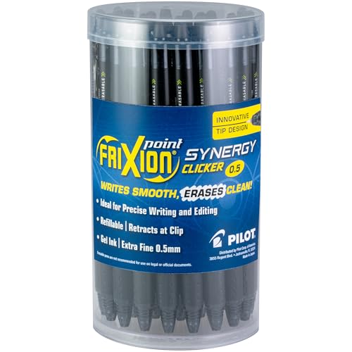 PILOT FriXion Synergy Retractable Clicker Erasable Gel Ink Pens, 0.5mm Extra Fine Point, Black Ink, 25ct Tub - image 1