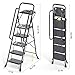 KINGRACK 5 Step Ladder, Sturdy Steel Step Stool with Anti-Slip Wide Pedals, Handrail, Safe-Lock Design, Pass 800lbs Load Testing, Folding Portable Ladder for Multi-Purpose, Home, Kitchen, Black
