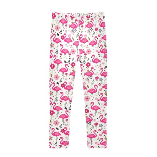 senya Girls Printed Leggings Yoga Pants Flamingo Flower Pattern for Kids in 4t to 10 Years, 4T