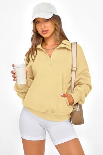 PRETTYGARDEN Womens Half Zip Oversized Sweatshirts Fleece Hoodies 2026 Trendy Long Sleeve Pullover Tops Y2k Fall Spring Outfits (Yellow,XXL) — view 3