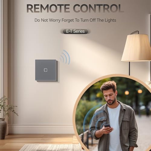 BSEED Smart Touch Lichtschalter,Glas Schalter Unterputz,Wandlichtschalter mit LED Hintergrundbeleuchtung,Neu E-Serie,16A 250V,1 Fach 1 Weg,86mm Grau