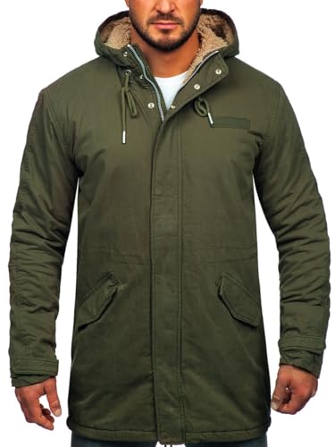 BOLF Hombre Chaqueta Parka De Invierno con Capucha Algodón Cierre de Cremallera y Botones Jacket Cazadora Regular fit EX838A Caqui L [4D4]