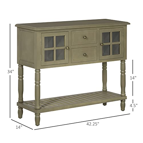 Homcom Vintage Console Table With 2 Drawers And Cabinets, Retro Sofa Table For Entryway, Living Room And Hallway, Light Grey #TOP2