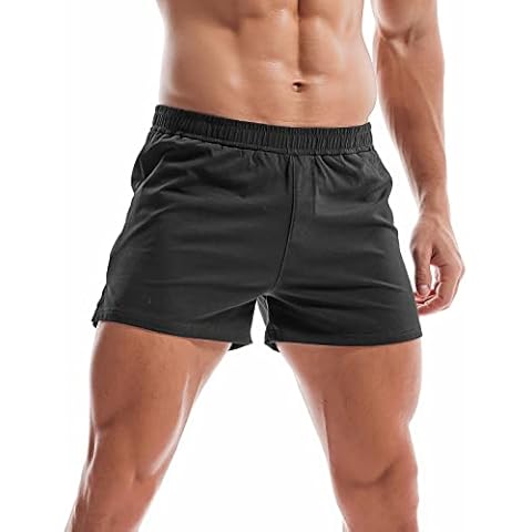 Amy Coulee Summer Gym Shorts for Men 3 Inch Crotch Running Bodybuilding Elastic Waist Shorts for Sleep Cotton Black 42, Black/White, M Cover