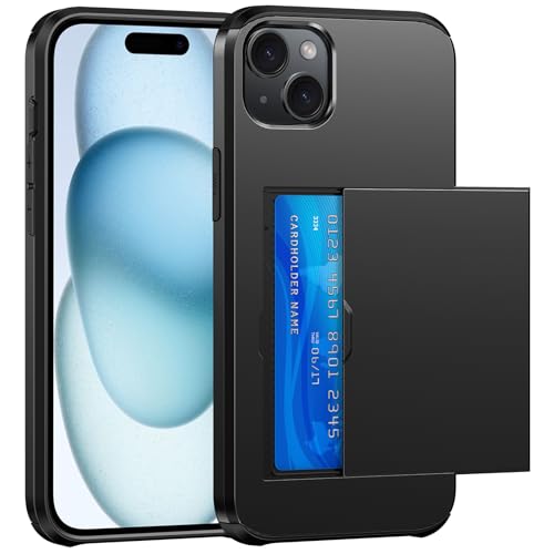 SZSSZSM Coque Portefeuille pour iPhone 15 avec Porte Carte Fente Caché, Housse Protection Antichoc Double Couche, Étui pour iPhone 15 (6,1 Pouces), Noir