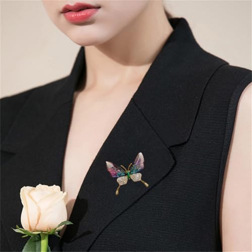 Image of Green Purple Butterfly Rhinestone Brooch Pin for Women Girls Men Clear Crystal Fashion Cartoon Animal Lapel Pins Dress Accessories Unisex Delicacy Birthday Christmas Party Jewelry