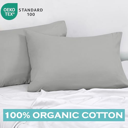 Image of ROYALE LINENS 300 Thread Count 100% Long Staple Combed Cotton Pillowcases Set of 2 - Ultra Soft - Queen Bed Pillow Cover - 20 inchx30 inch -Breathable, Cool & Crisp Percale Silver Pillow Cases (Queen, Silver)