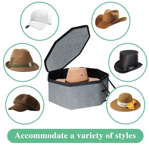 Hat Storage Box for Women & Men, Cowboy Hat Box for Travel, Hat Bag Hat Case with Handles, Hat Box for Women Storage and Large Cap Bag for Men Carry (Grey)