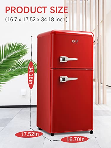 Krib Bling 3.5Cu.ft Compact Refrigerator With 7 Level Thermostat, Mini Fridge With Freezer, 2 Door Portable Fridge With Removable Glass Shelves, Suitable For Kitchen, Apartment, Dorm, Bar Red #TOP2