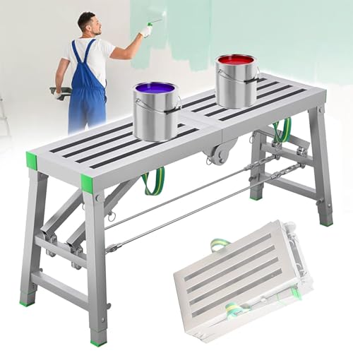 Plataforma de trabajo ajustable: escalera de acero plegable, andamio portátil para trabajos pesados, capacidad de carga de 400 kg, ideal para trabajos de yeso y construcción.