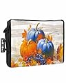 DecorLovee Outdoor TV Cover 80 to 85 Inches Weatherproof & Waterproof, Orange Blue Pumpkins Outdoor TV Enclosure with Remote Control Pocket, Fall Thanksgiving Fruits Vintage TV Screen Protectors