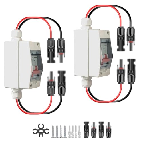 2 Stück DC Trennschalter PV Anlage Leitungsschutzschalter Sicherungsautomat 2polig 32A 500V Mit 260mm Kabel für Photovoltaik IP65 Wasserdichtes