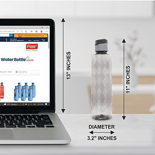 Image of Flair Forever PET Water Bottles with Fliptop Lid Set of 6 Pcs 1000 ML (Gray)