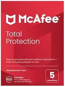 McAfee Total Protection | 5 dispositivos | Software de segurança que inclui Antivírus, VPN Segura, gerenciador de senhas, monitoramento de identidade | 2 anos de Assinatura |Cartão-chave