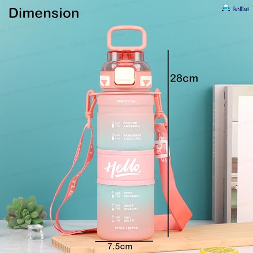 Image of FunBlast Polypropylene 1 Litre Water Bottle - Sports Water Bottles With Time Marker, Gym Outdoor Sipper Bottle With Handle & Adjustable Strap, Leak Proof BPA Free Fitness Water Bottle (Multicolor-B)