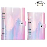 A5 Binder+A6 Binder,6 Ring Standard Rainbow Round Ring Binders Snap Button Closure Loose Leaf Folder Colorful Soft PVC Notebook Transparent Agenda Shells Stretch Fabric for Ring-Bound Planner Pages