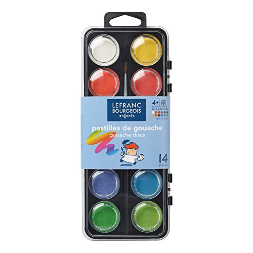 Lefranc Bourgeois - Caja De 12 Pasillas De Témpera De 28 Mm + Pincel En Oferta Lefranc &Amp; Bourgeois - Caja De Plástico Con 12 Pastillas De Gouache De 28 Mm Y Accesorios , Color/Modelo Surtido